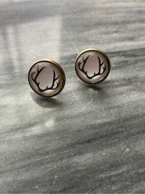 Antler Glass Dome Brass Stud Earrings